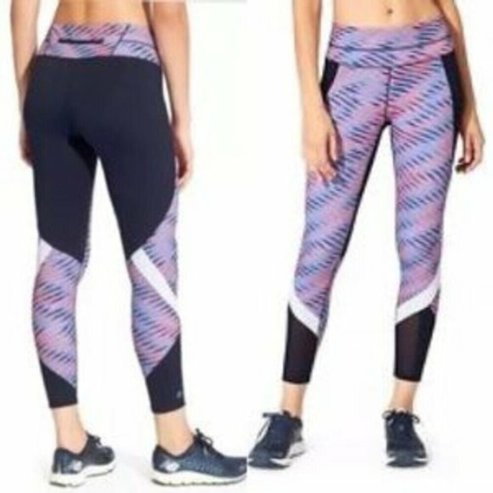 Athleta Electra Sonar Detail 7/8 Tights Navy Blue & Pink Space Dye Size Medium